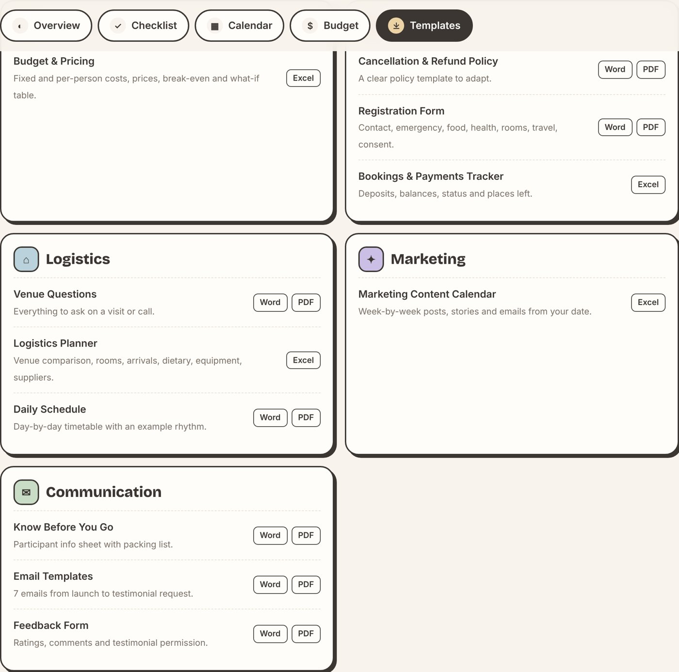 Template downloads by category