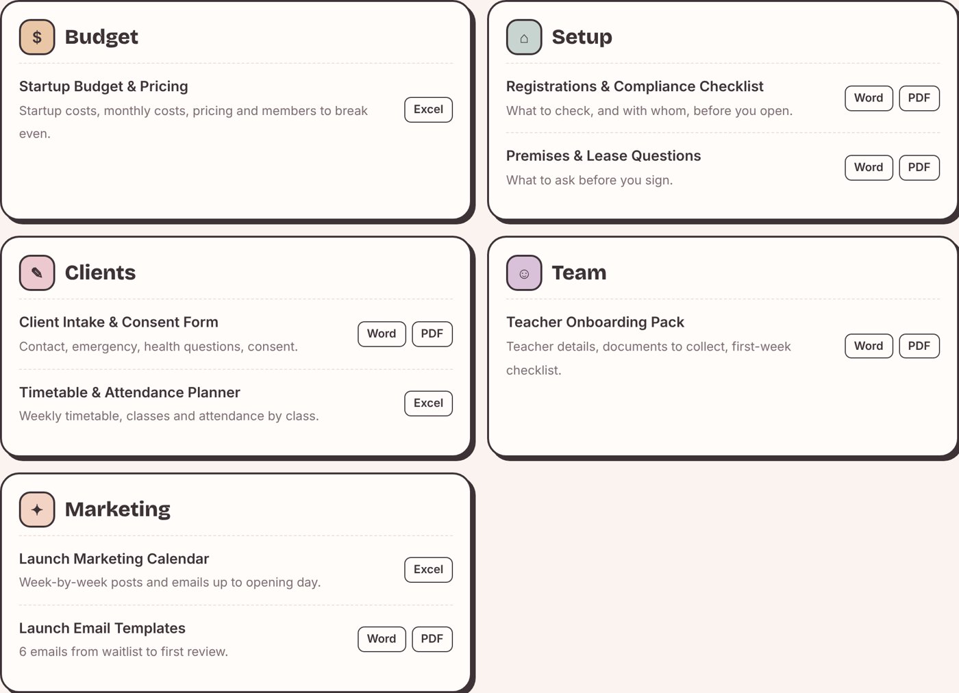 Template downloads by category